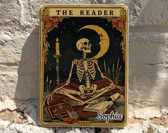 Personalized Dark Academia Kindle Case, Gothic Skeleton Reader Cover, Moon Tarot Bookish Gift, Magnetic Back Auto Sleep Wake