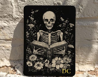 Personalized Gothic Kindle Paperwhite Case, Magnetic Back Cover with Auto Wake Sleep, Skeleton Floral Gift for Book Lovers