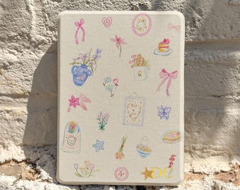 Personalized Doodle Kindle Paperwhite Case, Cream Cover with Custom Initials