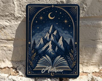 Personalized Celestial Kindle Case With Mountain Book Art, Gift for Book Lovers