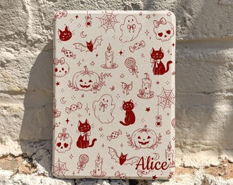 Personalized Cute Halloween Kindle Case, Auto Wake Sleep, Spooky Gift for Readers