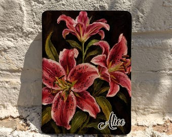 Personalized Floral Kindle Case, Pink Lily Oil Painting Cover, Kindle Paperwhite 12th Gen, Colorsoft Botanical Reader Gift