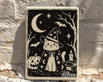 Personalized Halloween Kindle Case, Witch Cat Moon E-Reader Cover, Gothic Fall Bookish Gift
