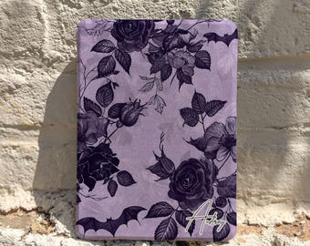 Personalized Gothic Floral Kindle Paperwhite 11/12 Case, Magnetic Back Auto Wake Sleep, Dark Romantic Halloween Gift