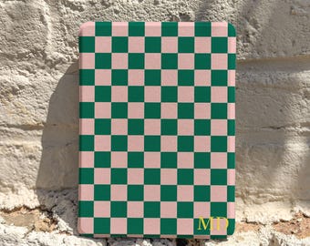 Green Pink Checkered Kindle Case, Magnetic Back Cover, Personalized Bookish Gift for Kindle 11th 12th Gen
