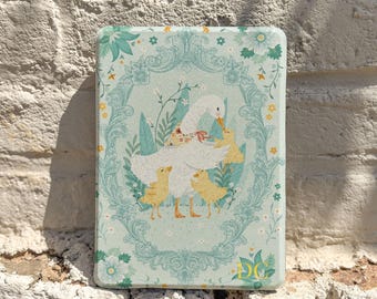 Personalized Duck Family Kindle Case, Mint Botanical Cover with Gold Initials
