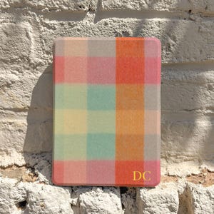 Personalized Plaid Kindle Case, Colorful Checkered E-Reader Cover, Custom Initial Gift for Book Lovers