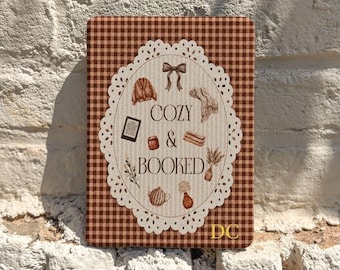 Kindle Paperwhite Case, Brown Gingham Bookish Cover, Personalized Initials, Auto Wake Sleep