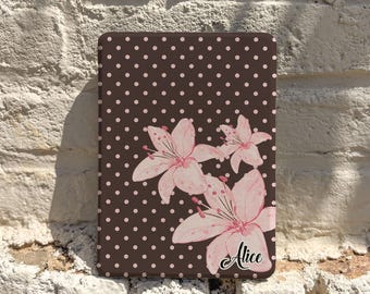 Personalized Polka Dot Kindle Case, Pink Lily Floral Cover, Kindle Paperwhite 12th Gen, Colorsoft Custom Name Reader Gift