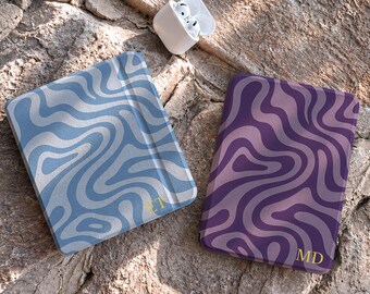 Abstract Wavy Kindle Case, Personalized Magnetic Back Cover for Kindle Paperwhite 11th 12th Gen, Retro Reader Gift