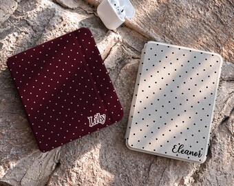 Personalized Burgundy Polka Dot Kindle Case,  Custom Name Ereader Folio, Retro Coquette Book Lover Gift