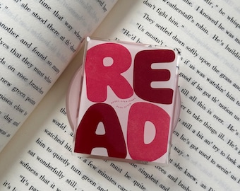 Pink Red READ Kindle Grip, Retro Bookish Ereader Holder, Cute One-Hand Reading Accessory, Book Lover Gift