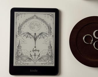 Fantasy Dragon Kindle Lock Screen, Moonlit Gothic Ereader Screensaver, Medieval Castle Digital Download