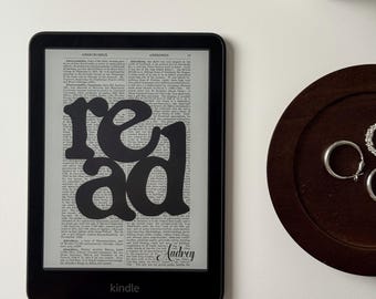Bookish Kindle Lock Screen, READ Typography Ereader Wallpaper, Vintage Dictionary Screensaver, Digital Download
