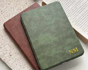 Personalized Croc-Embossed Vegan Leather Kindle Case, Custom Initial Cover