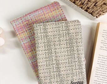 Personalized Woven Kindle Paperwhite Case, Textured Leather Folio with Custom Name
