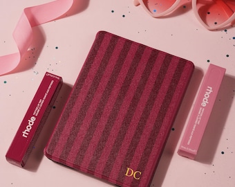 Roodroze gestreepte Kindle-hoes met magnetische achterkant, Candy Stripe-cover voor Paperwhite 11e 12e generatie en Kobo, leesgrage cadeau voor haar