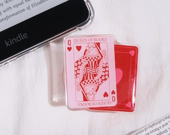 Queen of Books Ereader Grip, Red Heart Holder, Book Lover Gift, Retro Reading Accessory