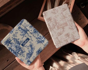 Personalized Retro Toile Kindle Case with Magnetic Back, Custom Name Reader Cover, Kindle 11th/12th Gen Compatible