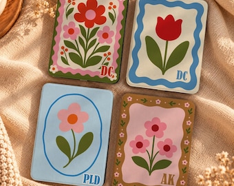 Retro Floral Kindle Case, Personalized Initial Tulip E-Reader Cover, Cute Book Lover Gift