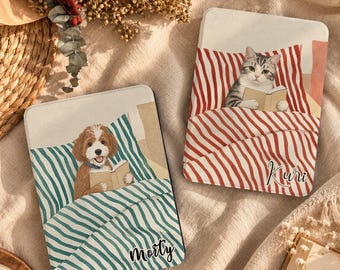 Personalized Pet Portrait Kindle Cover, Dog & Cat Bedtime Reading Case, Reader Gift