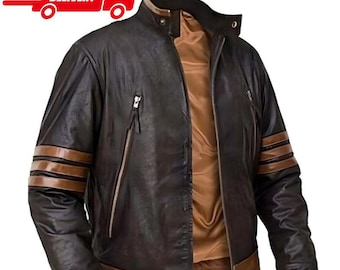 Wolverine-inspirerad läderjacka | Randig serietidningshjälte-bikerjacka