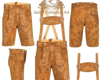 Herr Lederhosen Bavarian Trachten Oktoberfest German Shorts Mocka Läder Broderad Guld Outfit