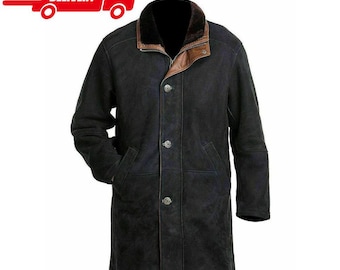 Walt Longmire Sheriff Robert Taylor trenchcoat i mocka och läder för män, krage