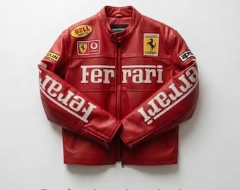 Handgjord Ferrari Racing-läderjacka, äkta kohud, biker-motorsportjacka