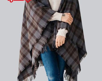 Outlander Tartan Ullsjal – Skotsk Rutig Sjal | Highland Cape Dam | Varm Vinterhalsduk