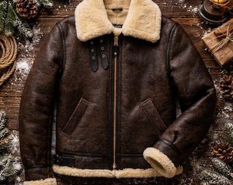 Giacca bomber in pelle marrone con fodera in montone B3, cappotto per cosplay di Leon S. Kennedy, regalo unisex