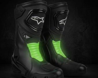 Handcrafted Alpinestars Inspire Neon Green Motorcycle Racing Boots ,Leather Bike Riding Boots, Track Day Biker Shoes, Motorbike Rider Gear