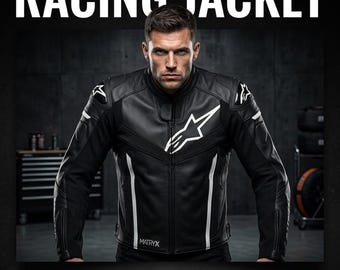 Alpinestars Style Motorcycle Leather Jacket for Men, CE Armor Biker Racing Jacket, Black Protective Riding Gear, Unisex Custom Fit