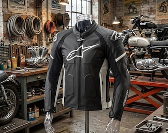 Giacca da moto da uomo Alpinestars in pelle bovina, con protezioni CE di livello 2, ideale per le competizioni.