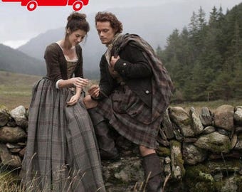 Jamie Fraser Outlander Tartan Kilt – Skotsk höglandskilt i ull och akryl för män