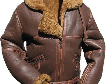 Herr B3 RAF brun fårskinnsjacka i läder, Battle of Britain, flygande kappa