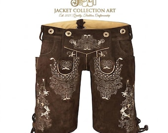 Herrlederhosen Autentiska bayerska tyska shorts i äkta läder med broderi i Oktoberfest-outfit i antik stil