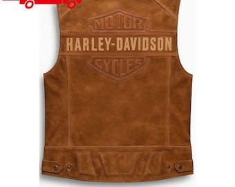 Handgjord mocka Harley-inspirerad bikerväst | Herr motorcykelväst | Vintage motoväst