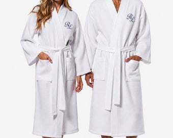Unisex Waffle Bath Robe: Custom Embroidered Monogram, Text or Logo Spa Robe