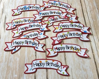 Happy Birthday banner, Die Cut, Confetti, Card topper, Scrapbook Embellishments, Straw embellishment