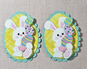 Bunny Easter Egg Scrapbook Embellishments, Easter Card Topper, 3d, paper piecing, Banner, Gift Tag