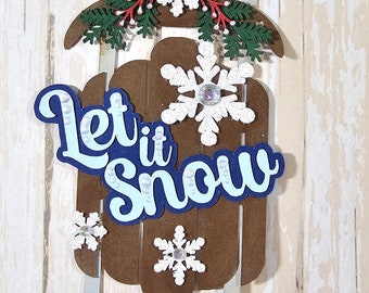 Snow Sled Christmas Scrapbook Embellishments, Sled Scrapbook Embellishment, Sled Die cut, Christmas Card Topper, tag