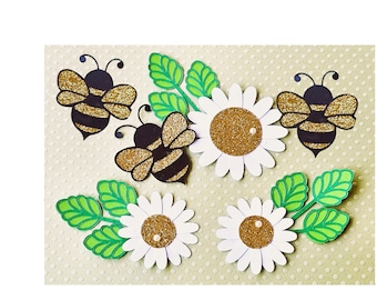 Gold glitter Bee Embellishments, Bee die cut, Card topper, Bee paper piecing, Handmade Scrapbook Embellishment