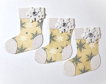 Winter Christmas Stockings, Scrapbook Embellishment, Paper piecing, Christmas Stocking die cut