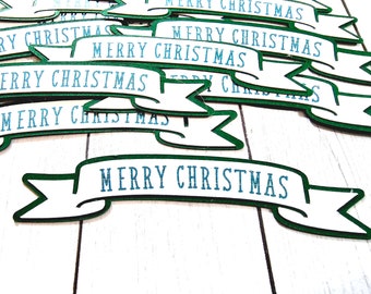 Merry Christmas banner, Die Cut, Confetti, Card topper, Scrapbook Embellishments