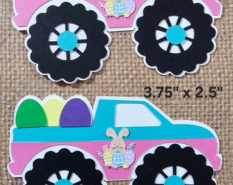 Easter pickup truck scrapbook embellishment, Truck die cuts, Easter Card Topper, Easter Embellishment, Easter Scrapbook  Embellishment