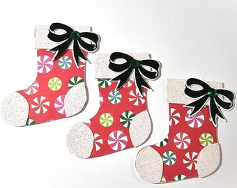 Winter Christmas Stockings, Scrapbook Embellishment, Paper piecing, Christmas Stocking die cut