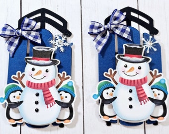 Snowman Sled Christmas Scrapbook Embellishments, Blue Sled Scrapbook Embellishment, Sled die cut, Christmas Card die cut, tag