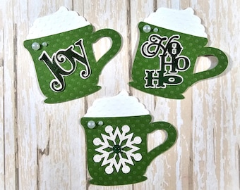 Christmas Mug Embellishments, Christmas Tag, Christmas Cheer, Hot Coco cup. Set of 3