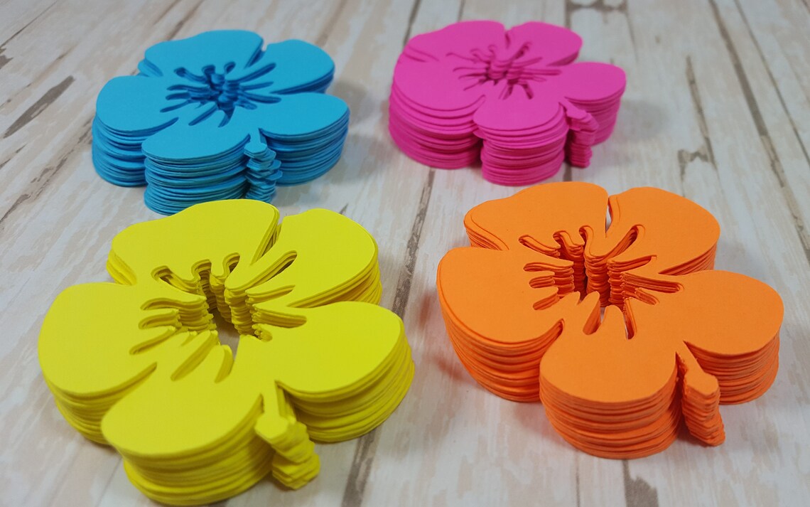 Hibiscus scrapbook flowers Die cut flowers Bright colors Etsy